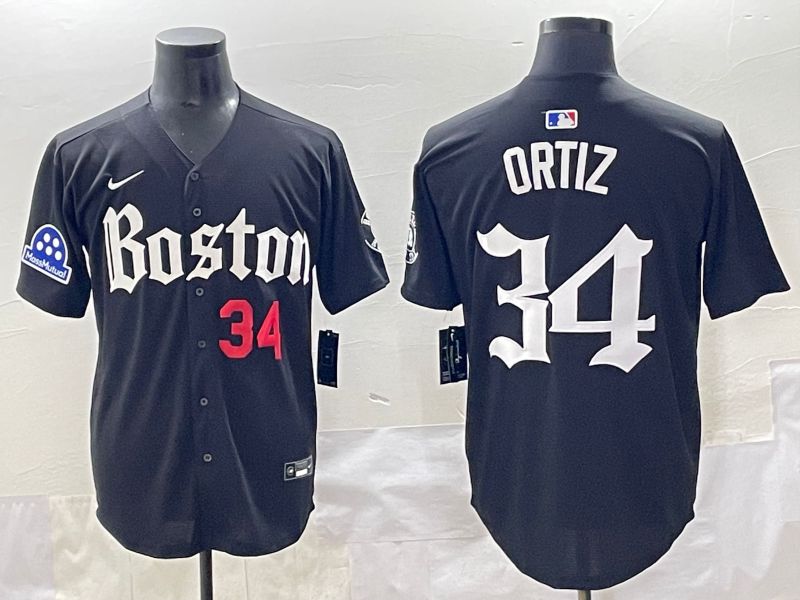 Men 2025 Boston Red Sox #34 Ortiz Black Five generations Joint Name Nike MLB Jersey style 8